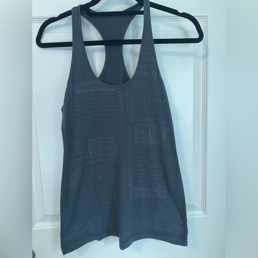 Lululemon women’s tank top.  Gray with print.